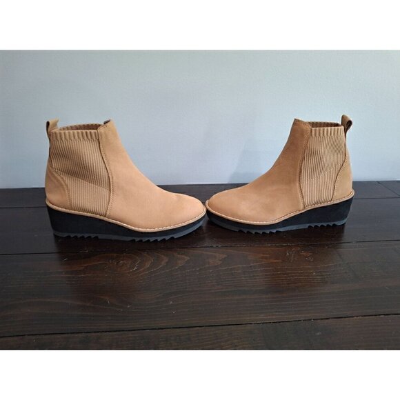 Eileen Fisher Camel Lilou Nubuck and Recycled Stretch Knit Bootie/NWOB, Sz. 5 - Picture 4 of 9